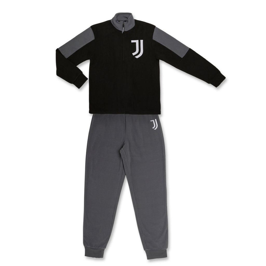 Pigiama invernale in pile grigio e nero da uomo con logo Juventus