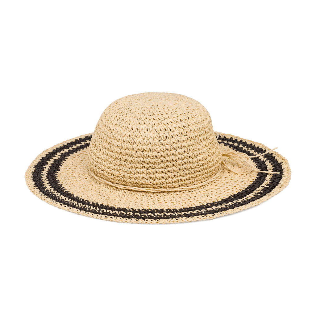 Cappello di paglia beige a tesa larga da donna stile uncinetto Lora Ferres