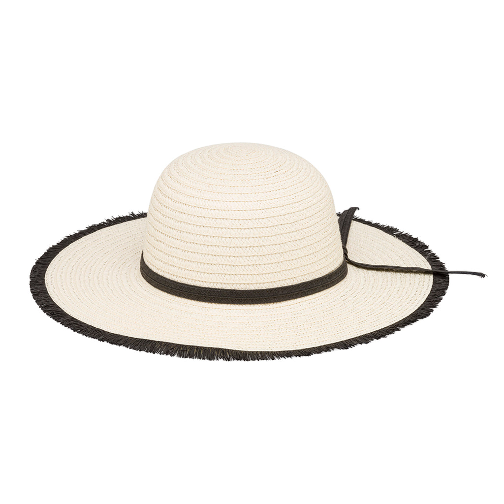 Cappello di paglia bianco da donna a tesa larga con frangette Lora Ferres