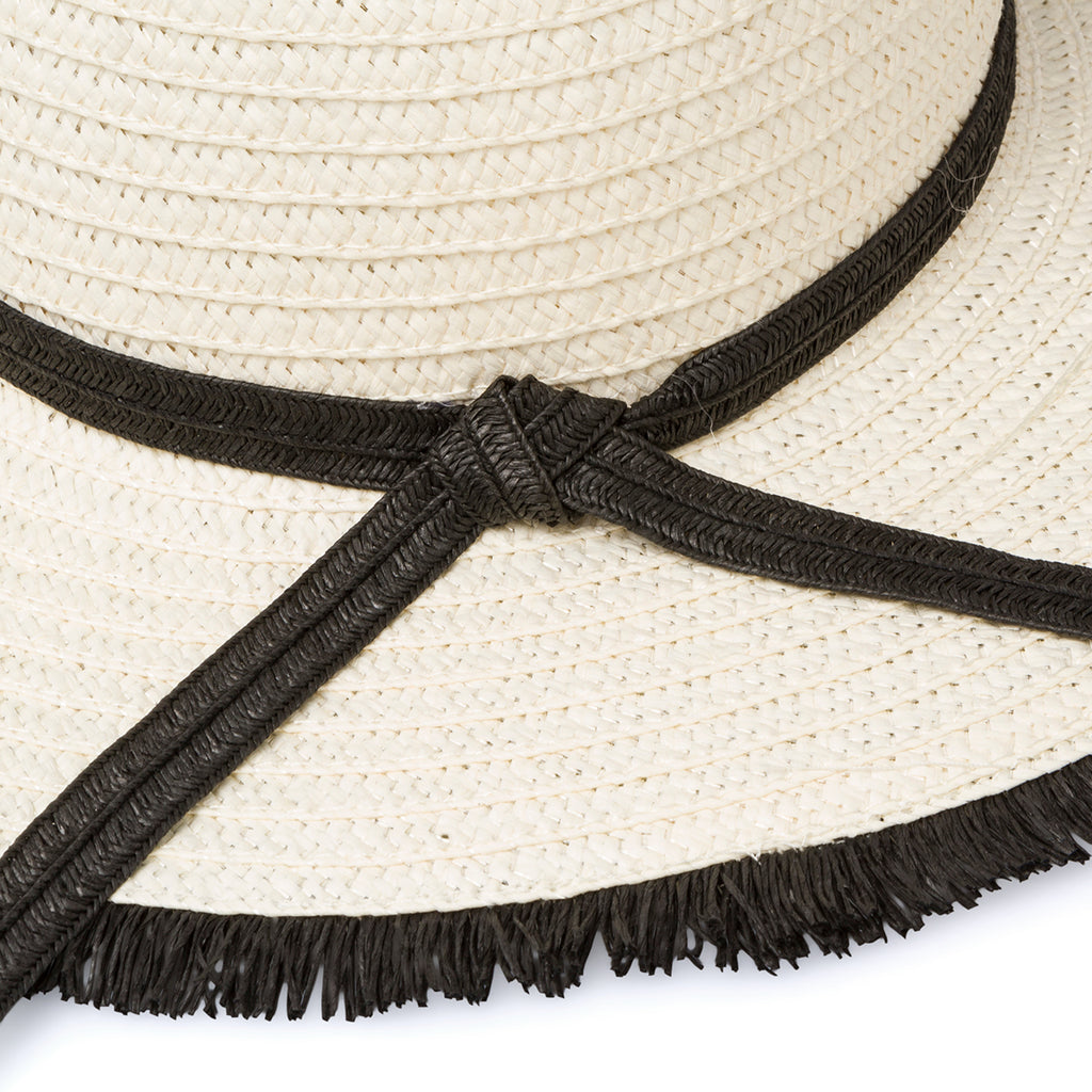 Cappello di paglia bianco da donna a tesa larga con frangette Lora Ferres