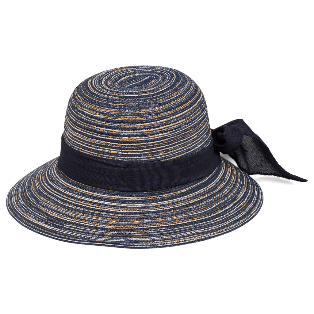 Cappello di paglia blu da donna a cloche con fascia Lora Ferres