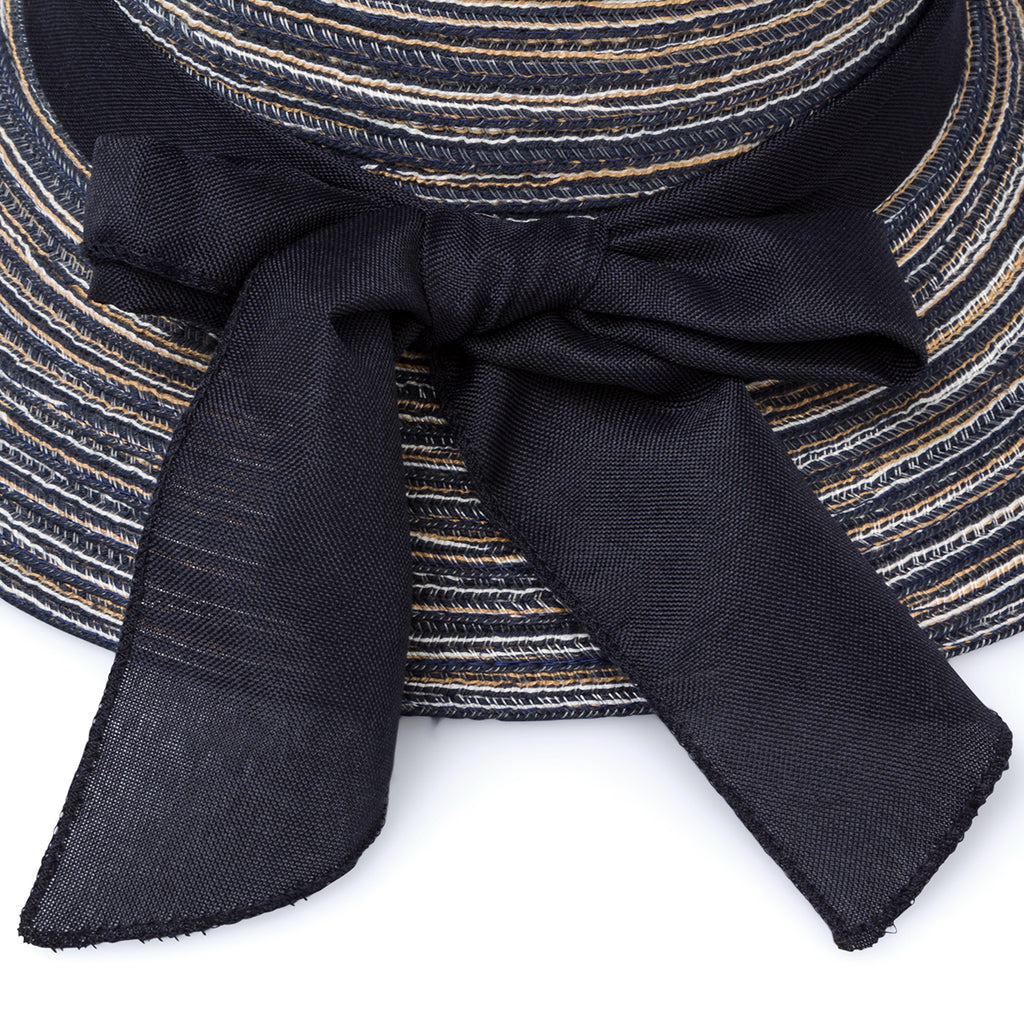 Cappello di paglia blu da donna a cloche con fascia Lora Ferres