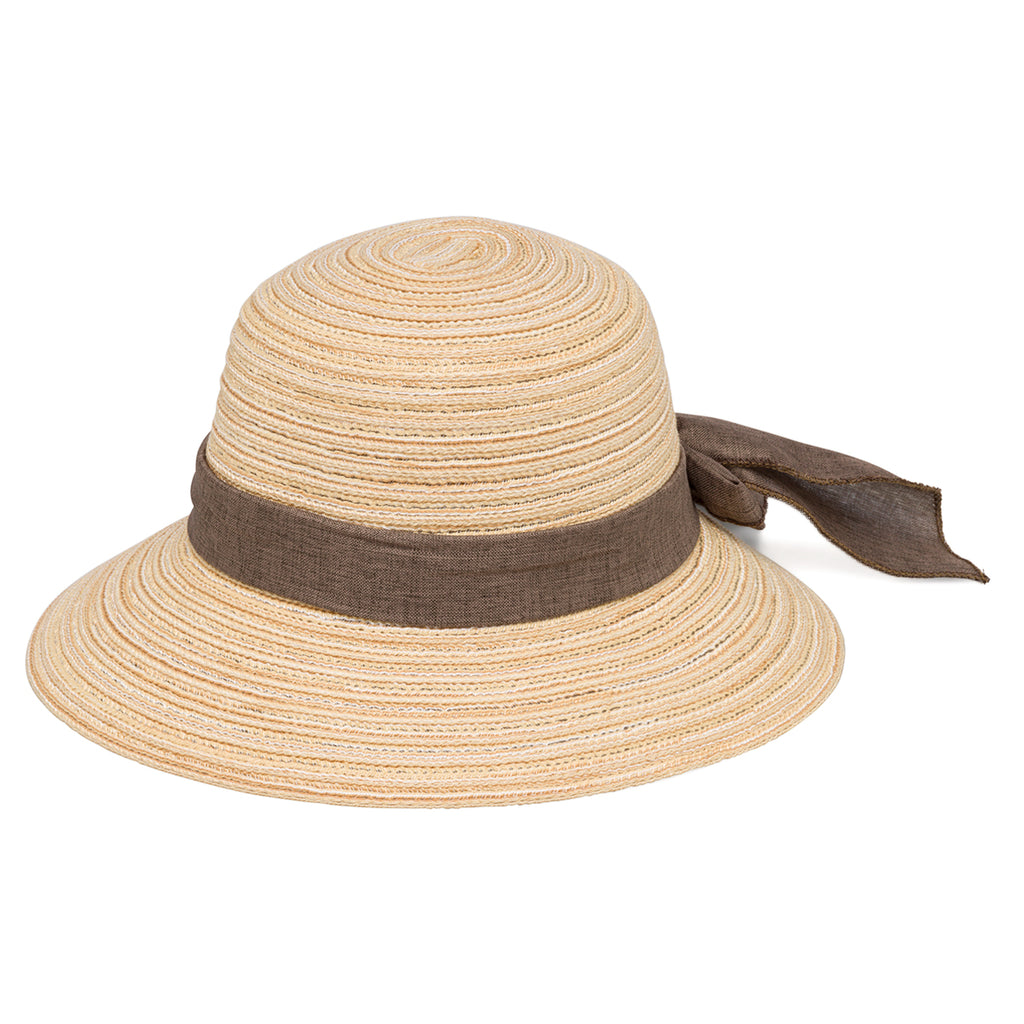 Cappello di paglia beige da donna a cloche con fascia Lora Ferres