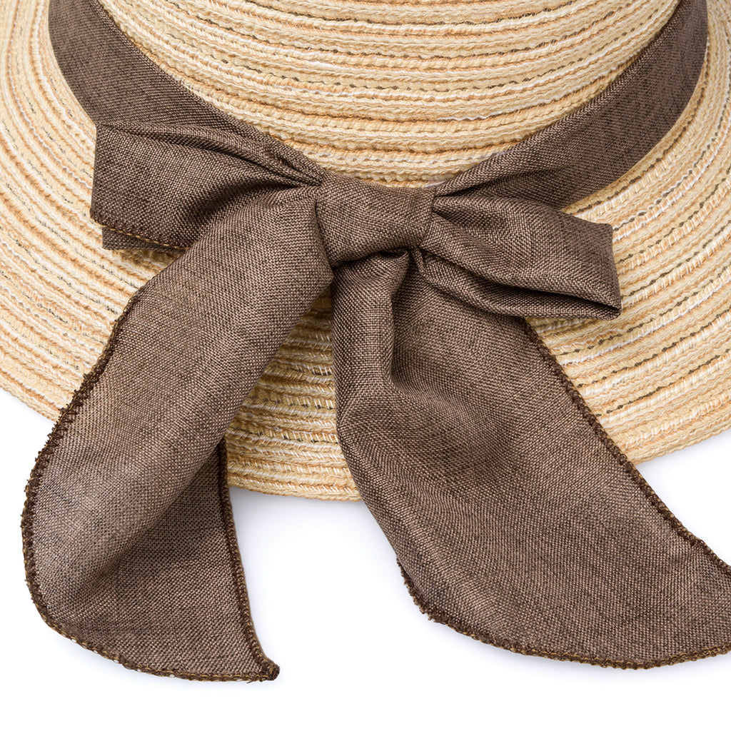 Cappello di paglia beige da donna a cloche con fascia Lora Ferres