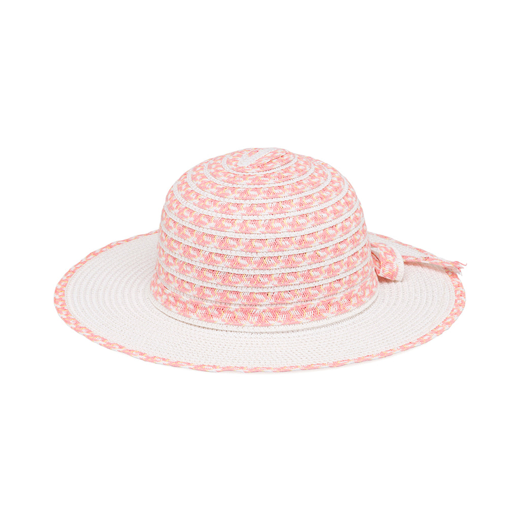 Cappello di paglia bianco da bambina a tesa larga con strisce rosa decorative Settenote