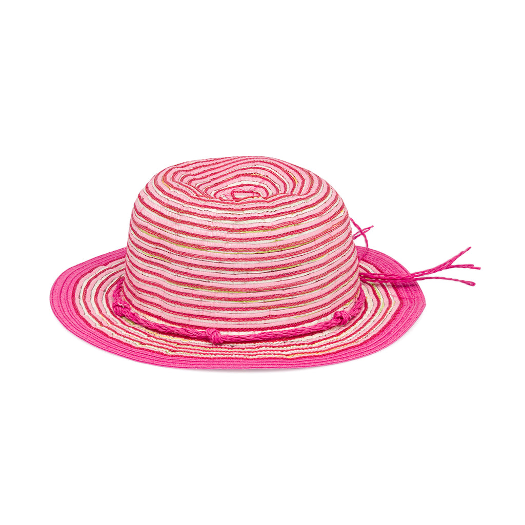 Cappello di paglia fucsia a tesa larga da bambina con strisce multicolore Settenote