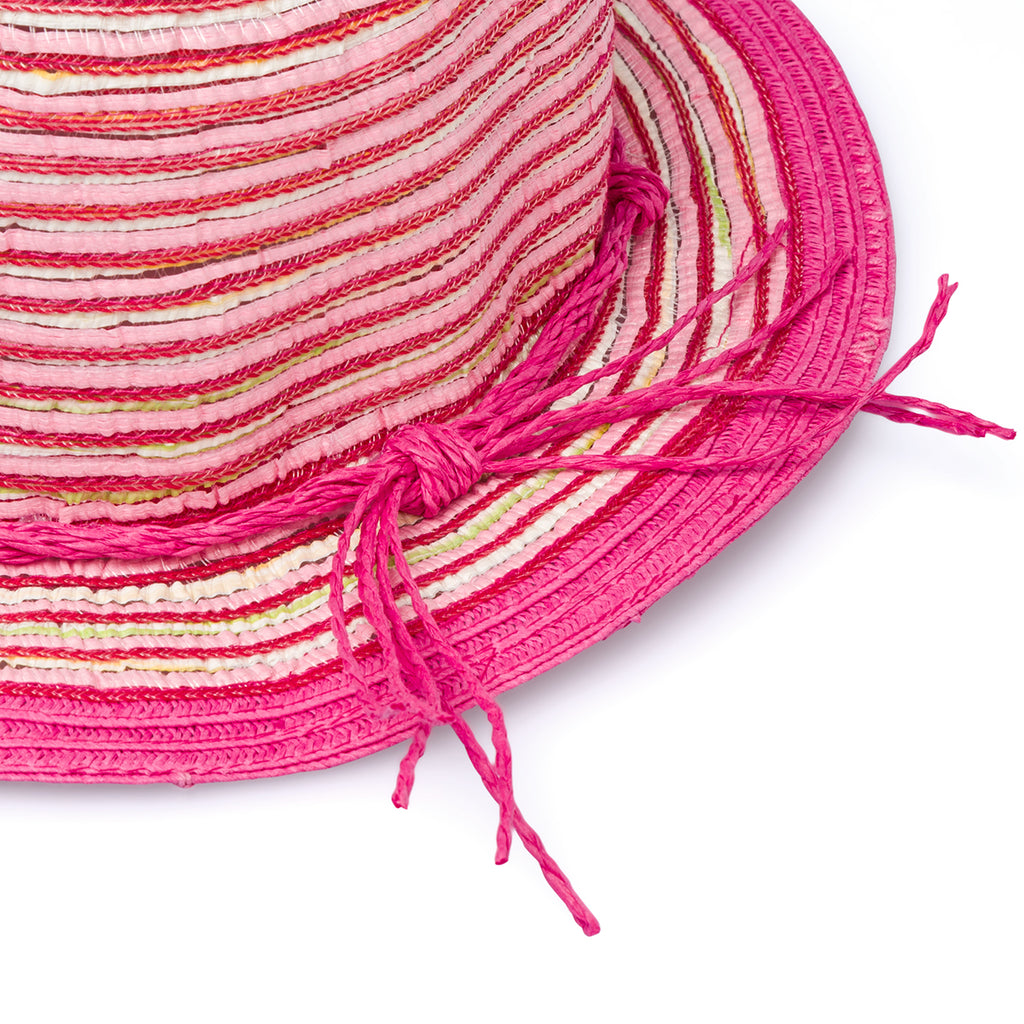 Cappello di paglia fucsia a tesa larga da bambina con strisce multicolore Settenote