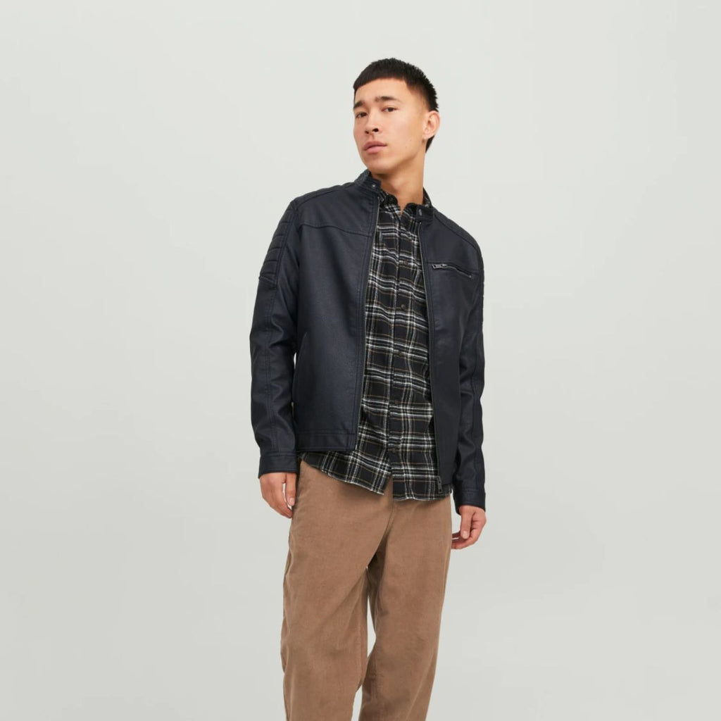 Giacca biker in similpelle nera da uomo Jack & Jones