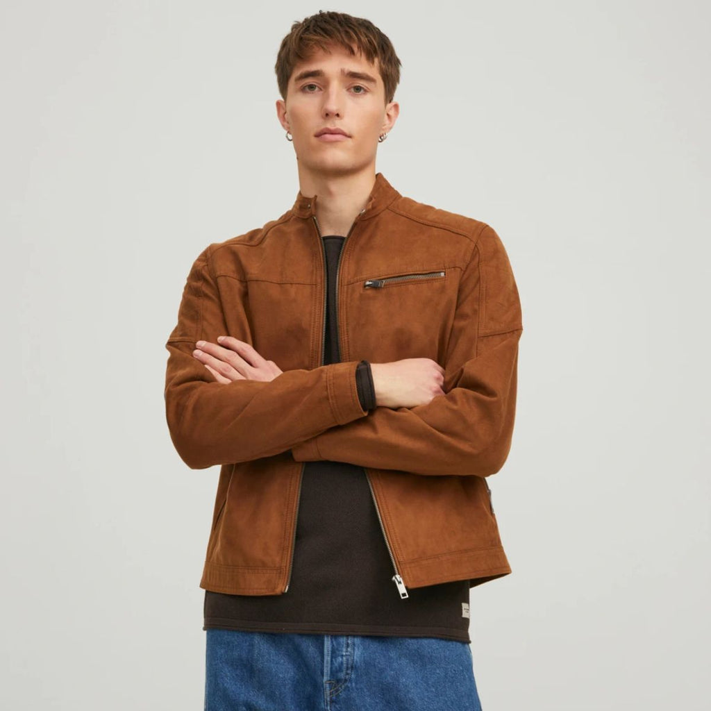 Giacca biker in similpelle marrone da uomo Jack & Jones