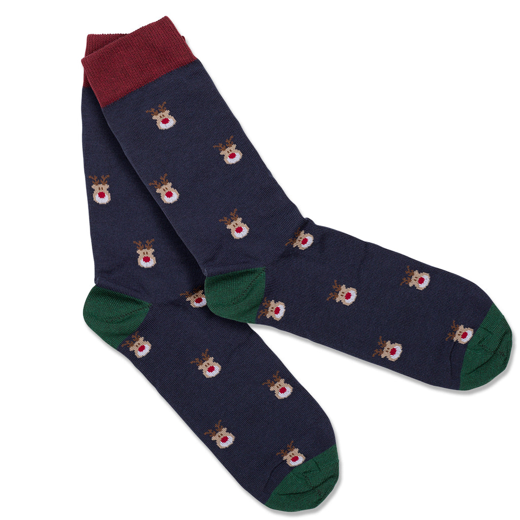 Confezione da 2 paia di calzini natalizi blu da uomo con ricamo Renna di Natale