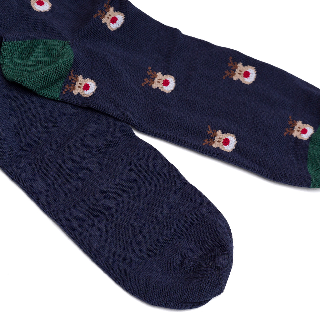 Confezione da 2 paia di calzini natalizi blu da uomo con ricamo Renna di Natale