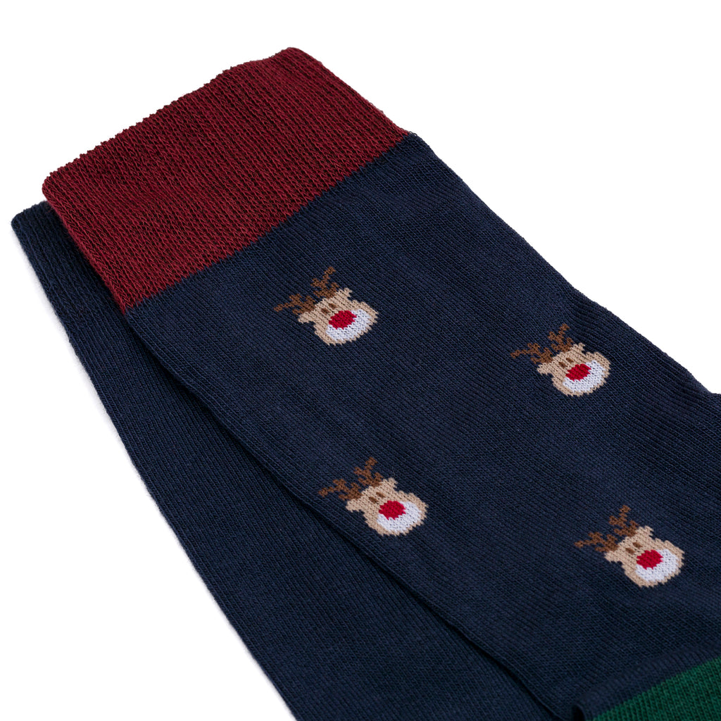 Confezione da 2 paia di calzini natalizi blu da uomo con ricamo Renna di Natale