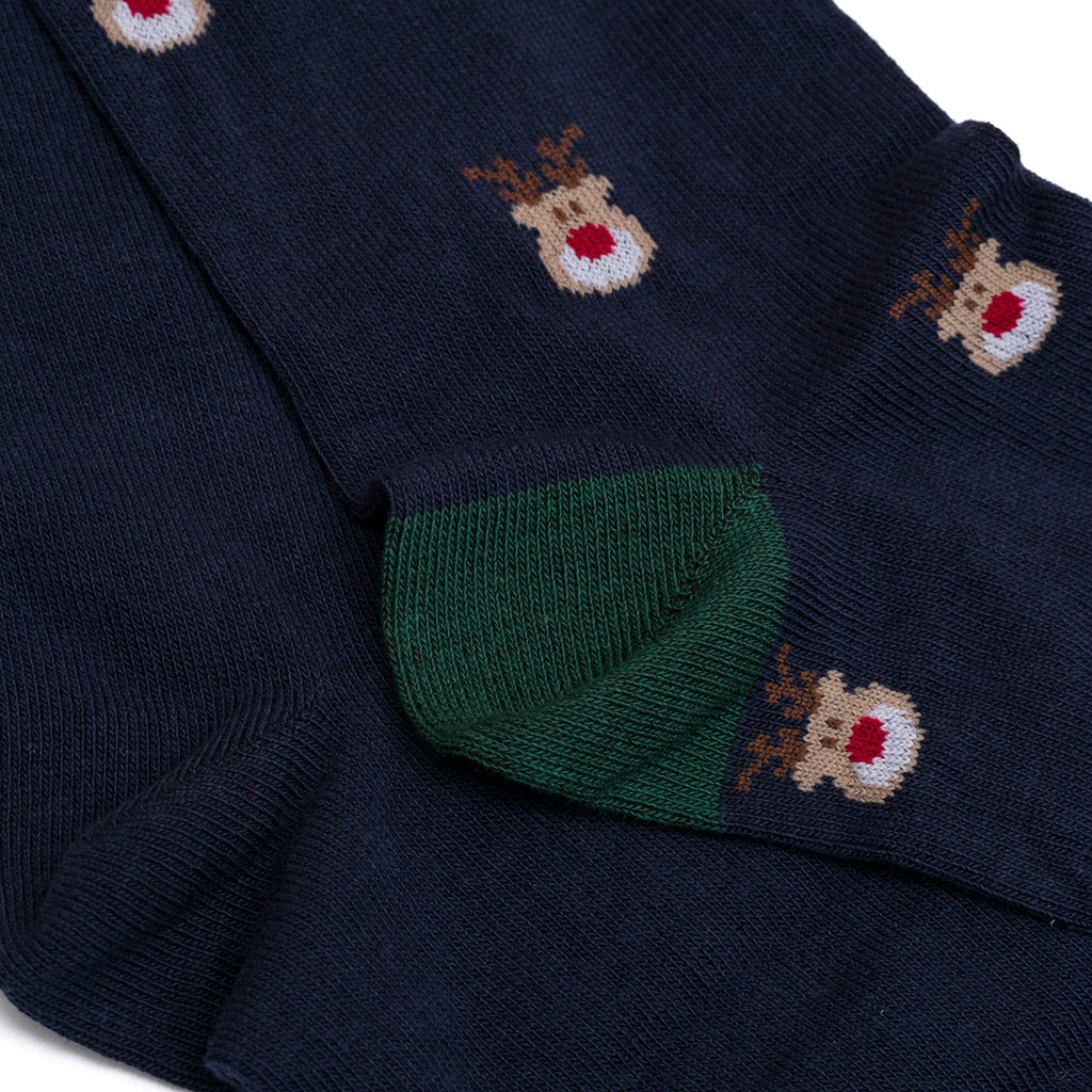 Confezione da 2 paia di calzini natalizi blu da uomo con ricamo Renna di Natale