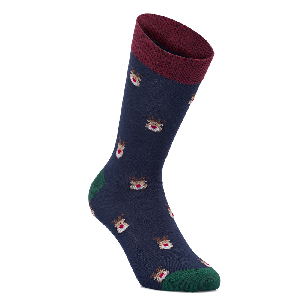 Confezione da 2 paia di calzini natalizi blu da uomo con ricamo Renna di Natale