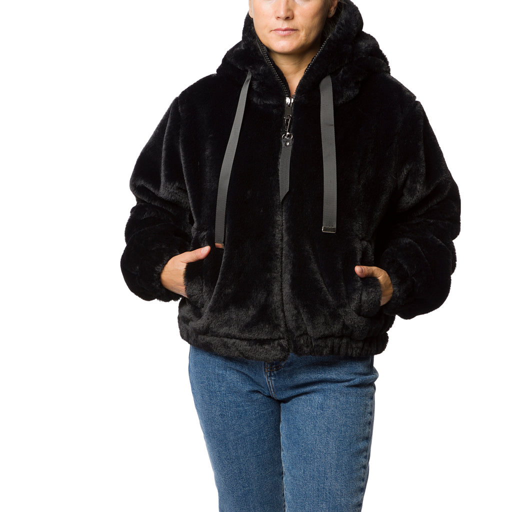 Bomber pelliccia nero da donna con chiusura a zip Swish Jeans