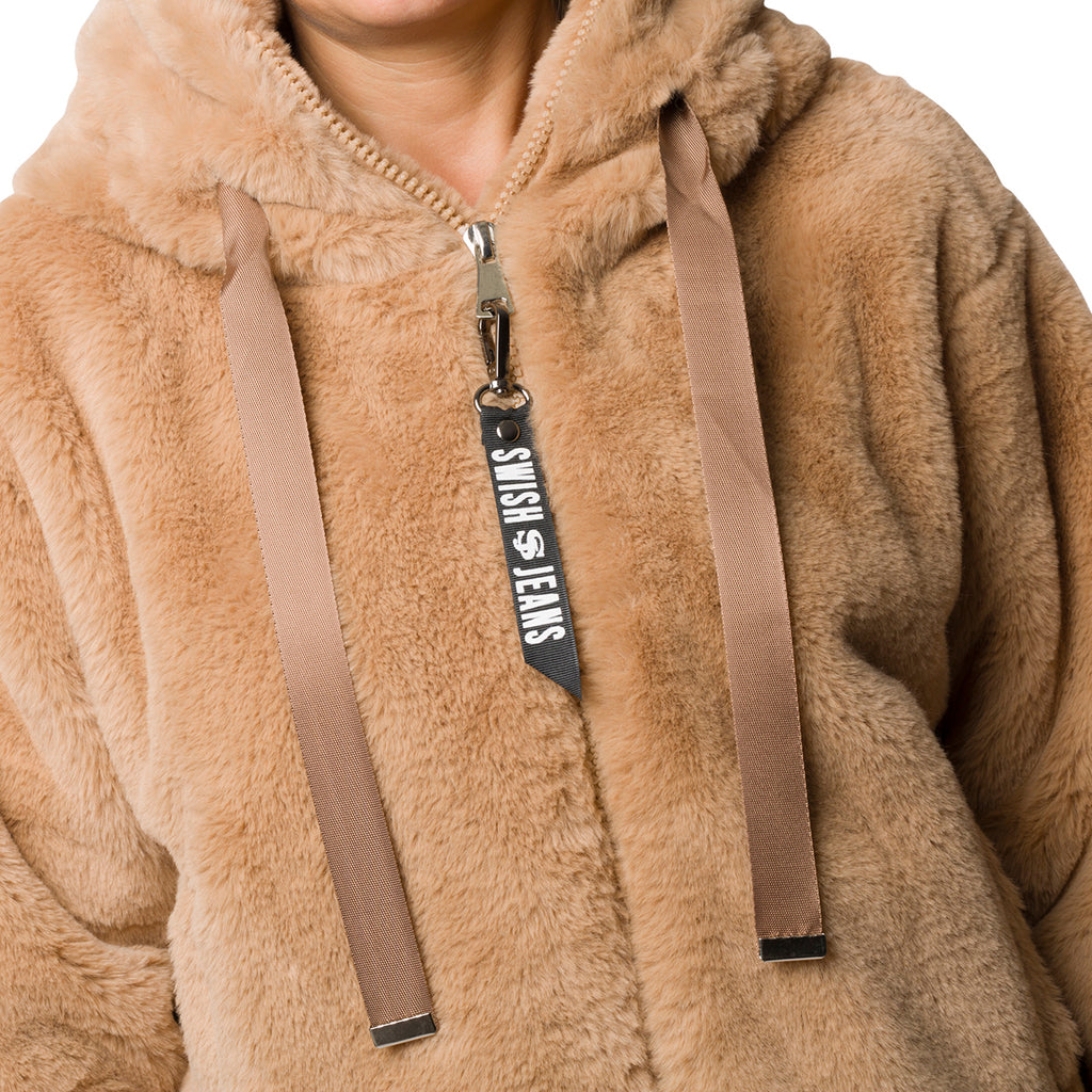 Bomber pelliccia marrone da donna con chiusura a zip Swish Jeans