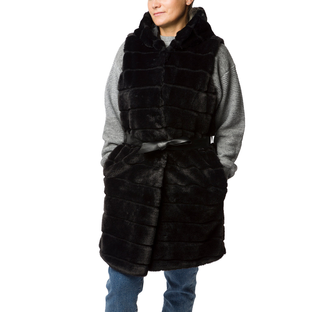 Gilet lungo nero da donna con cappuccio Swish Jeans