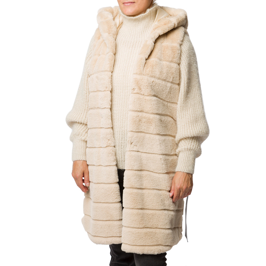 Gilet lungo bianco panna da donna con cappuccio Swish Jeans