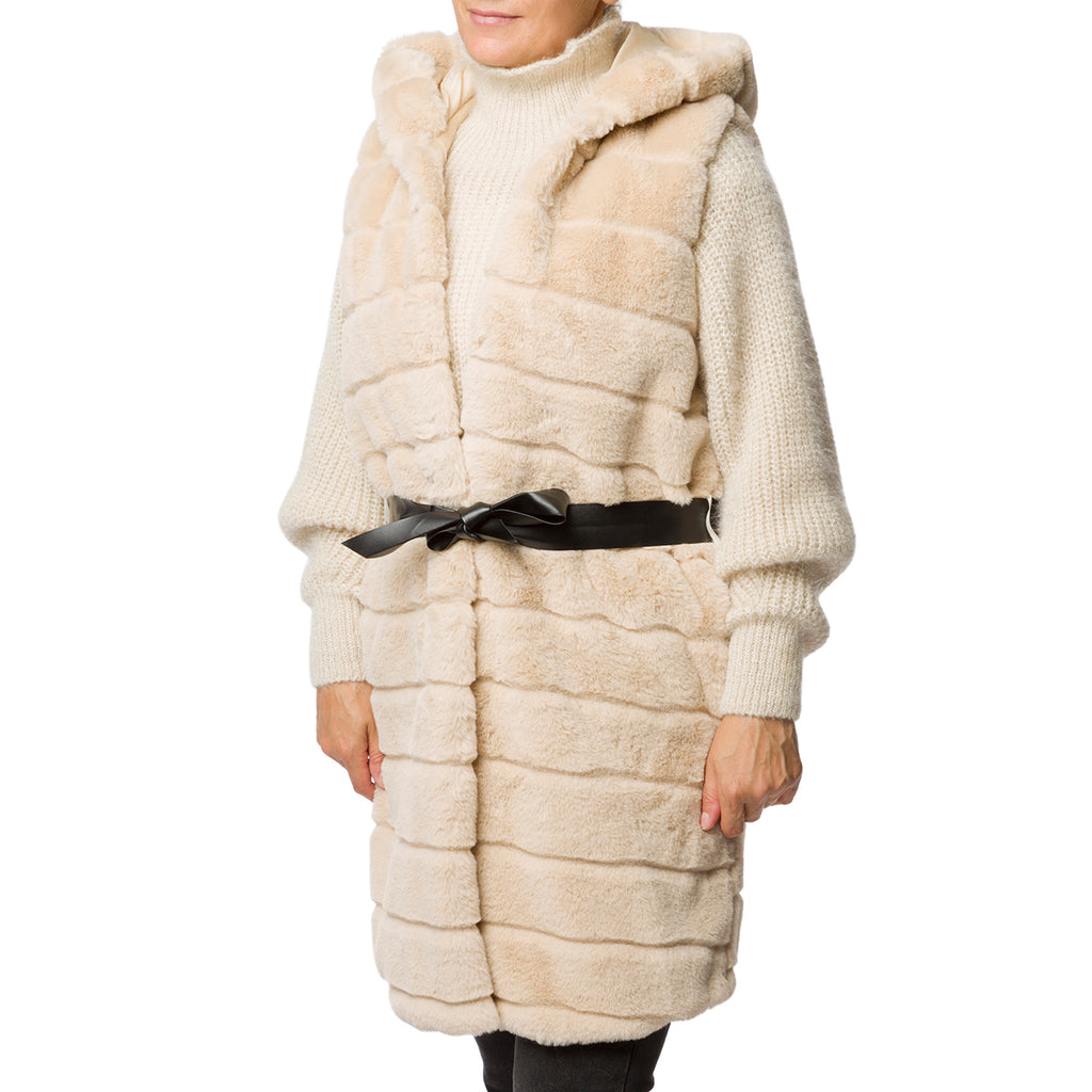 Gilet lungo bianco panna da donna con cappuccio Swish Jeans