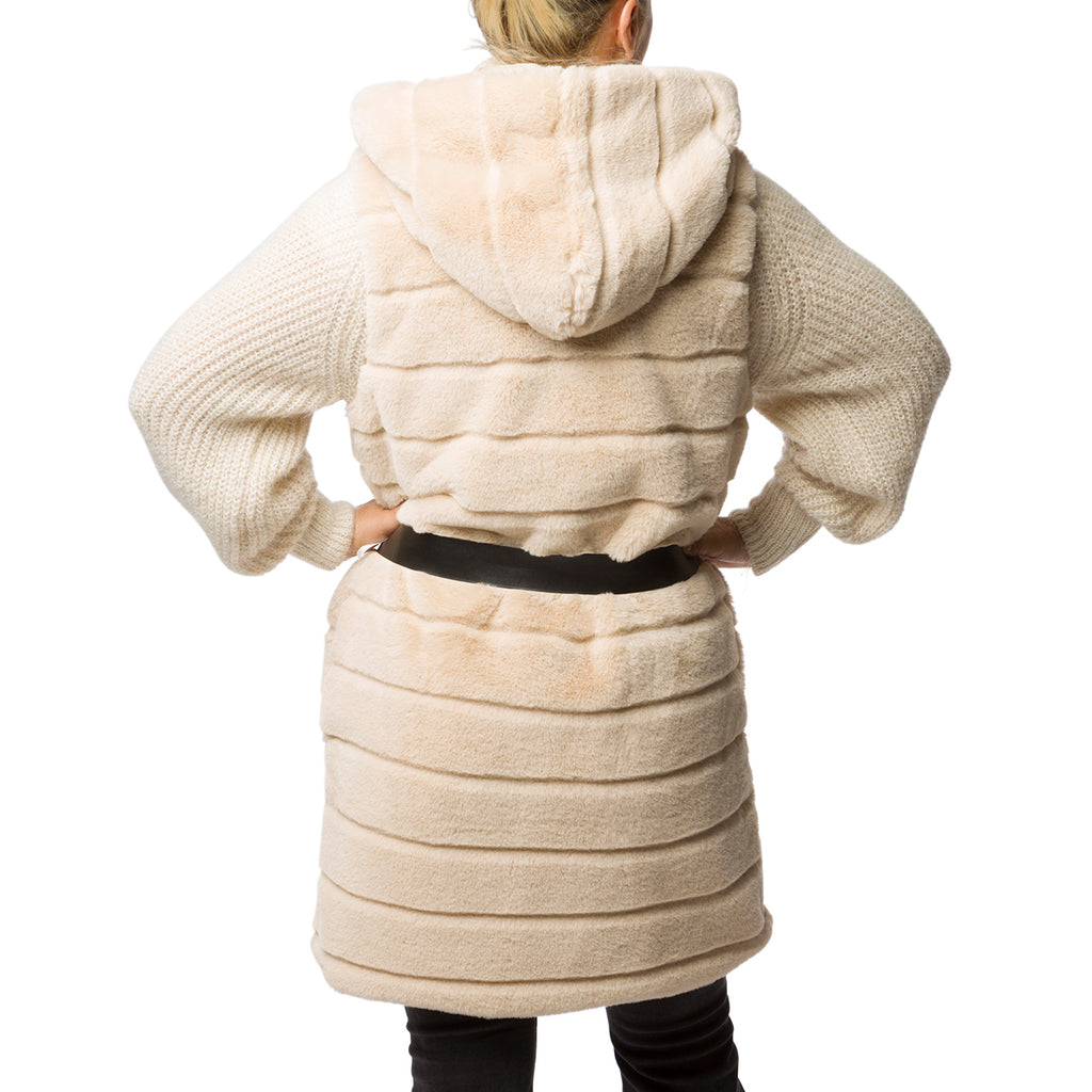 Gilet lungo bianco panna da donna con cappuccio Swish Jeans