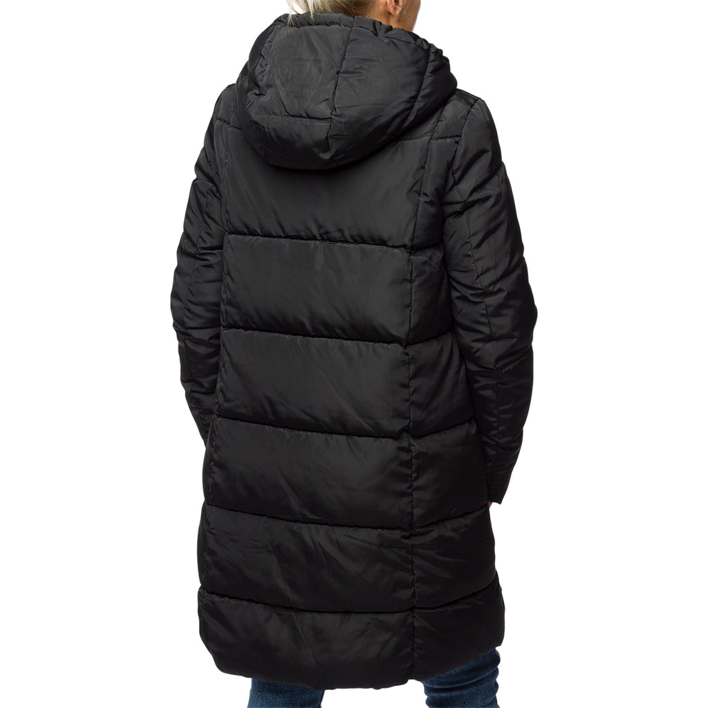 Piumino lungo nero da donna con cappuccio e zip Swish Jeans