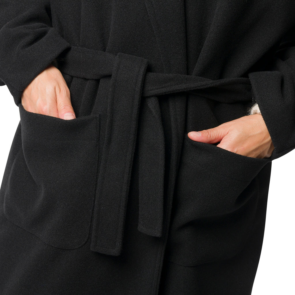 Cappotto lungo nero da donna con chiusura con cintura Swish Jeans