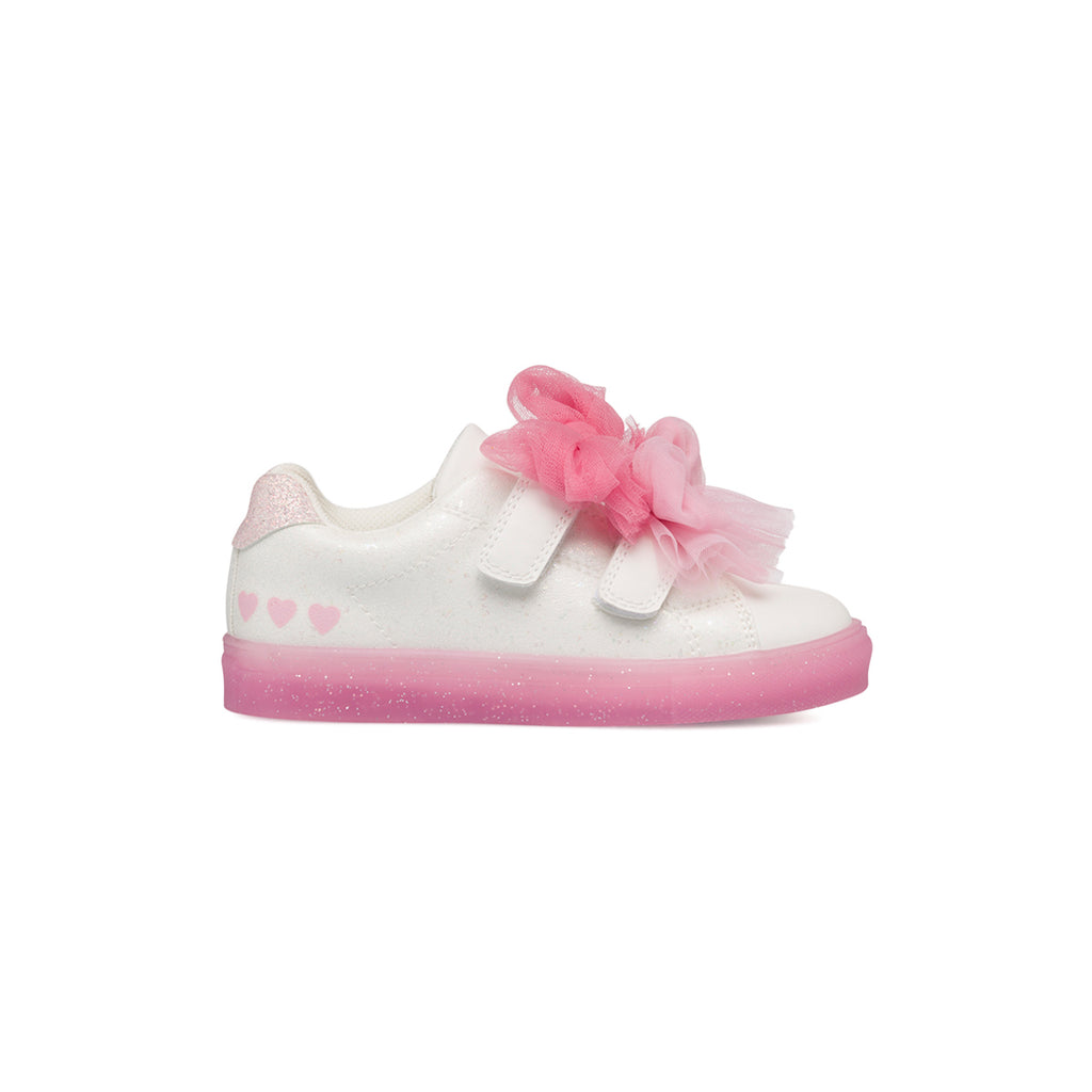 Sneakers bianche da bambina con glitter e fiocchetti rosa Le scarpe di Alice