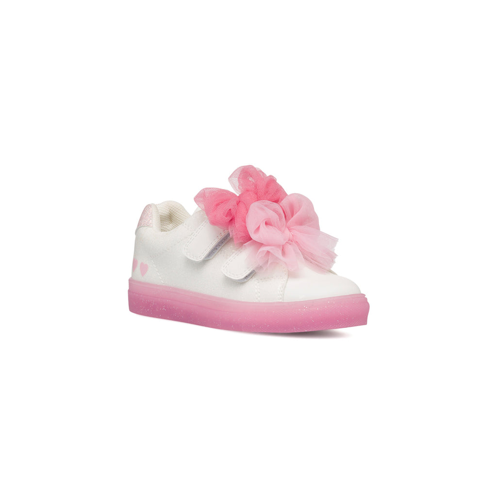 Sneakers bianche da bambina con glitter e fiocchetti rosa Le scarpe di Alice