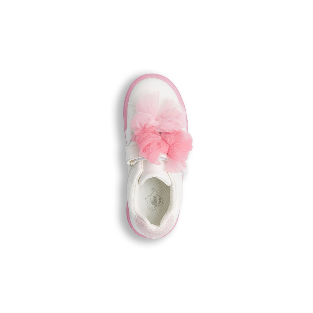 Sneakers bianche da bambina con glitter e fiocchetti rosa Le scarpe di Alice