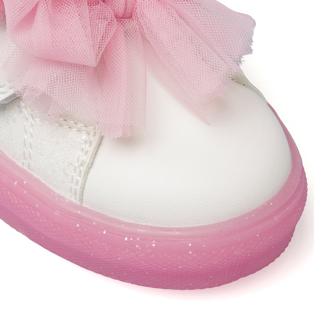 Sneakers bianche da bambina con glitter e fiocchetti rosa Le scarpe di Alice
