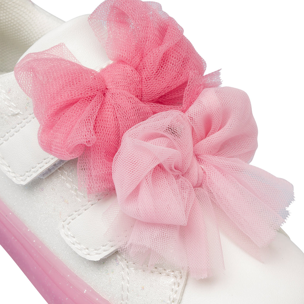 Sneakers bianche da bambina con glitter e fiocchetti rosa Le scarpe di Alice