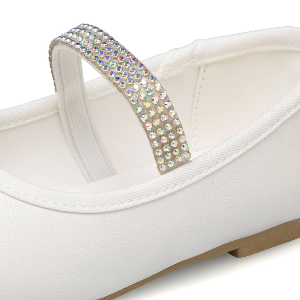 Ballerine bianche da bambina con strass sul cinturino Le scarpe di Alice