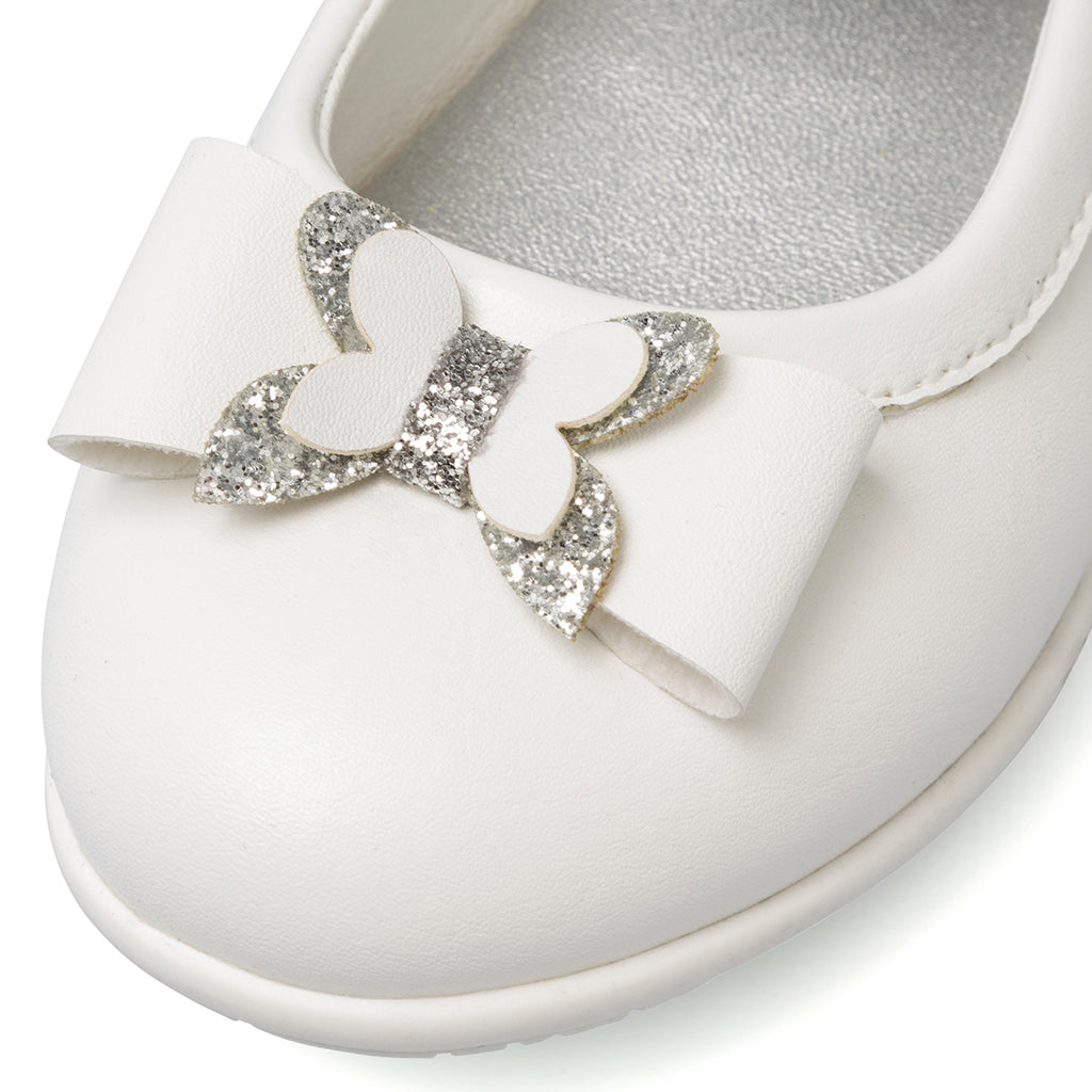 Ballerine bianche da bambina con glitter sul tallone Le scarpe di Alice