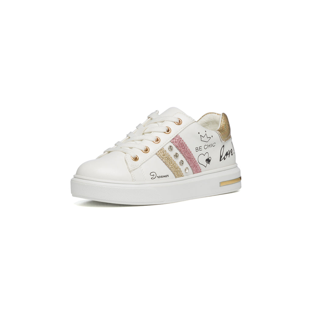 Sneakers bianche con perline e dettagli oro Ehila