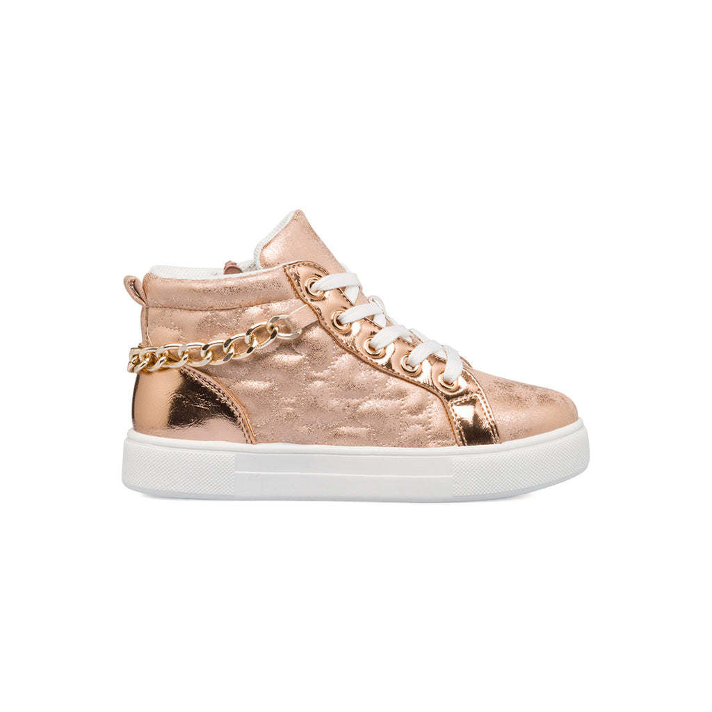 Sneakers alte oro rosa da bambina con catenina e zip 10 Baci