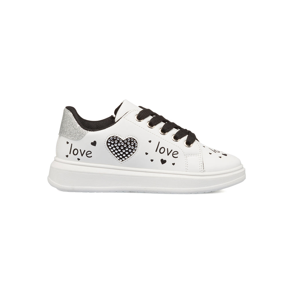 Sneakers bianche da bambina con glitter e borchiette 10 Baci