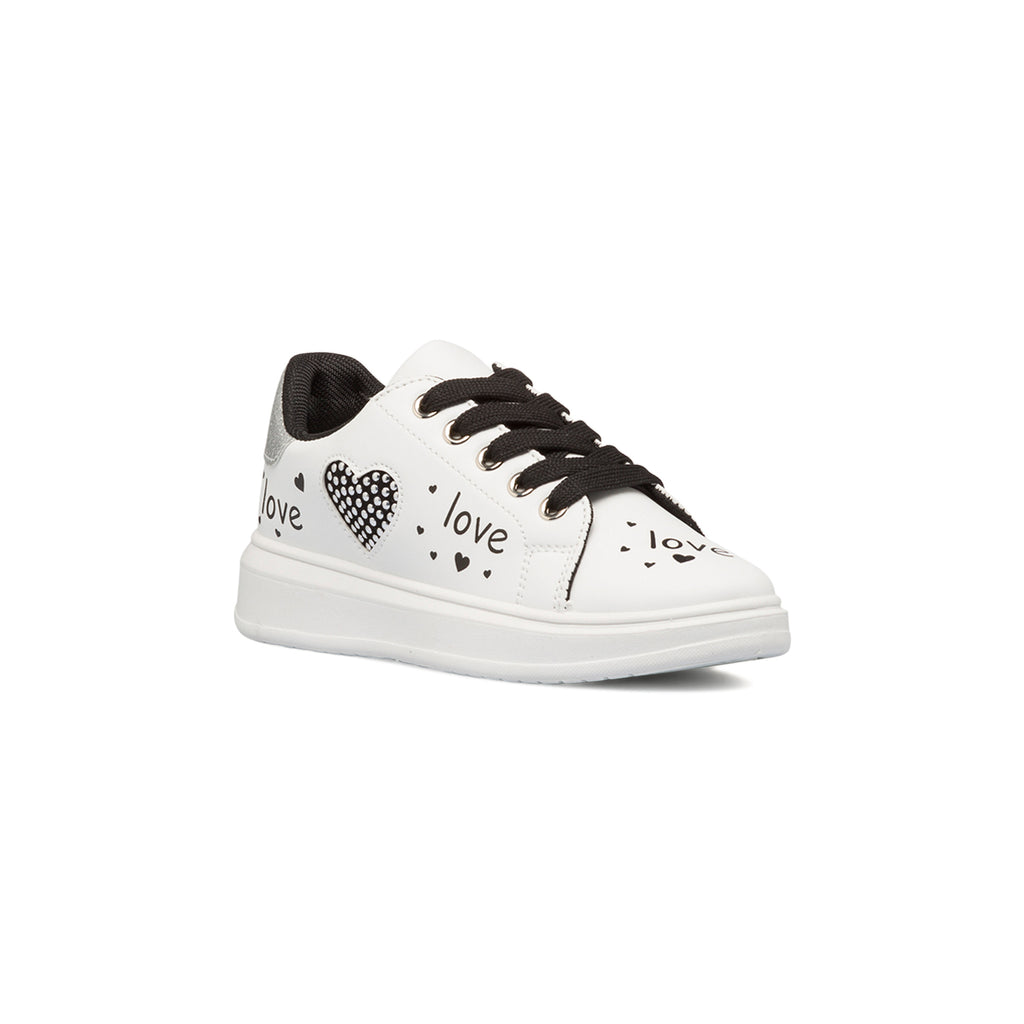 Sneakers bianche da bambina con glitter e borchiette 10 Baci