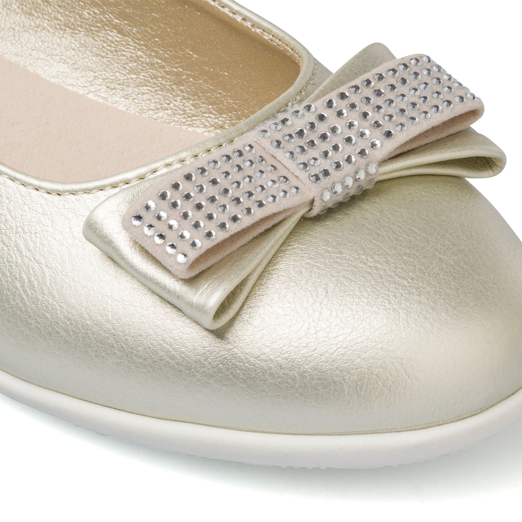 Ballerine oro da bambina con fiocchetto e strass 10 Baci