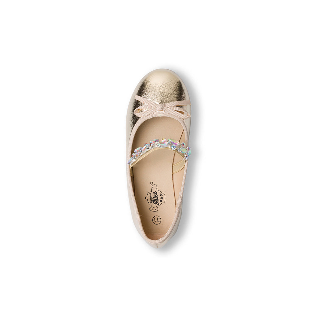 Ballerine oro effetto laminato da bambina con perline Le scarpe di Alice