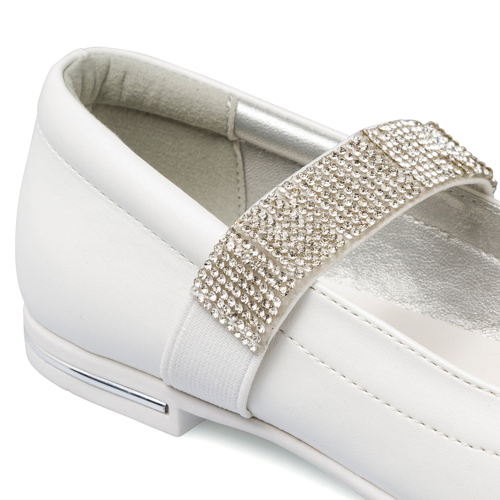 Ballerine bianche da Bambina e Ragazza con Strass sul cinturino 10 Baci