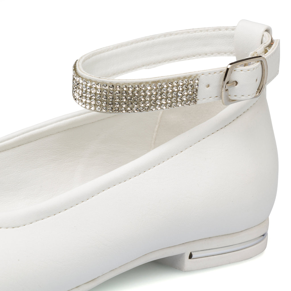 Ballerine bianche da ragazza con strass sul cinturino 10 Baci
