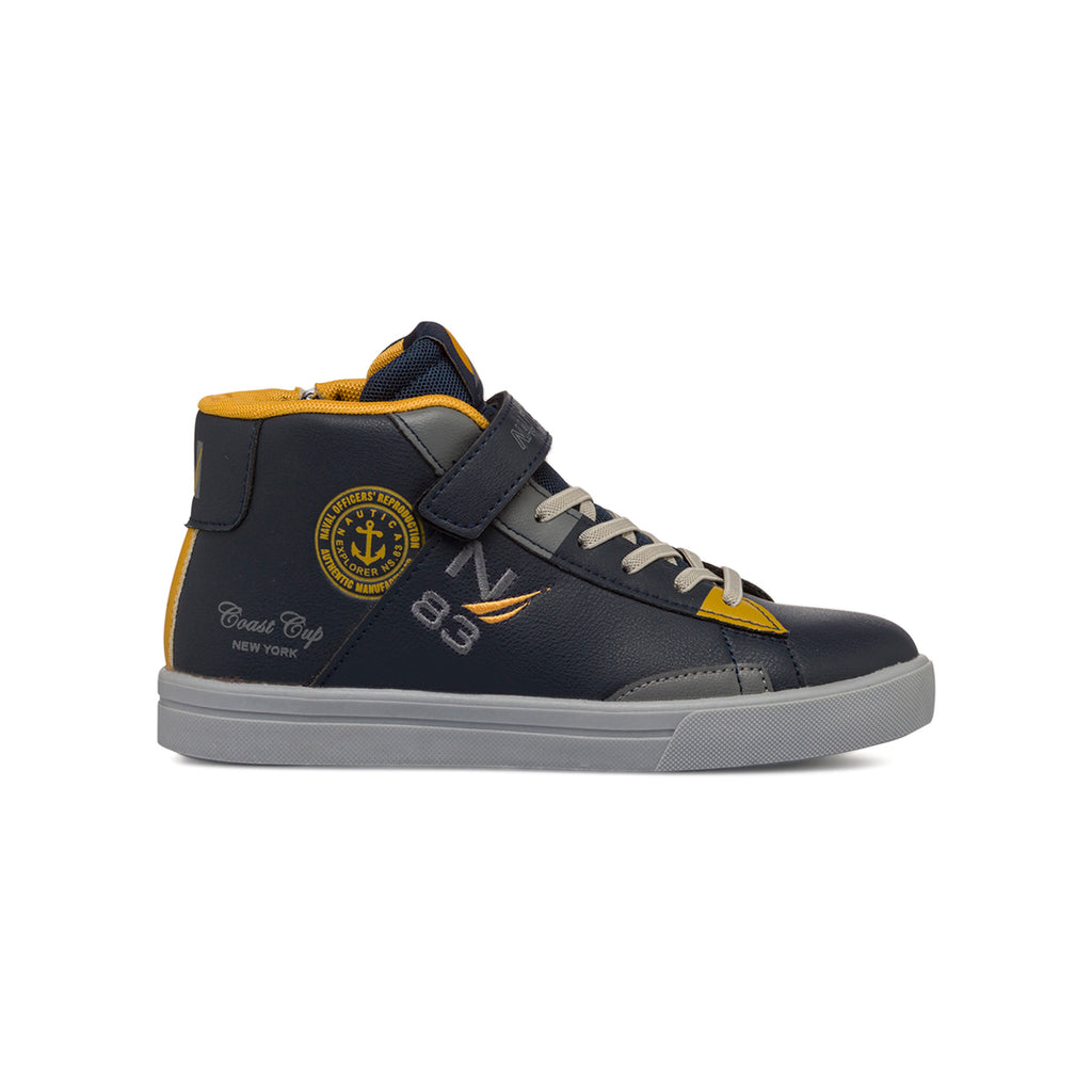 Sneakers alte blu da bambino con velcro, lacci e zip Nautica
