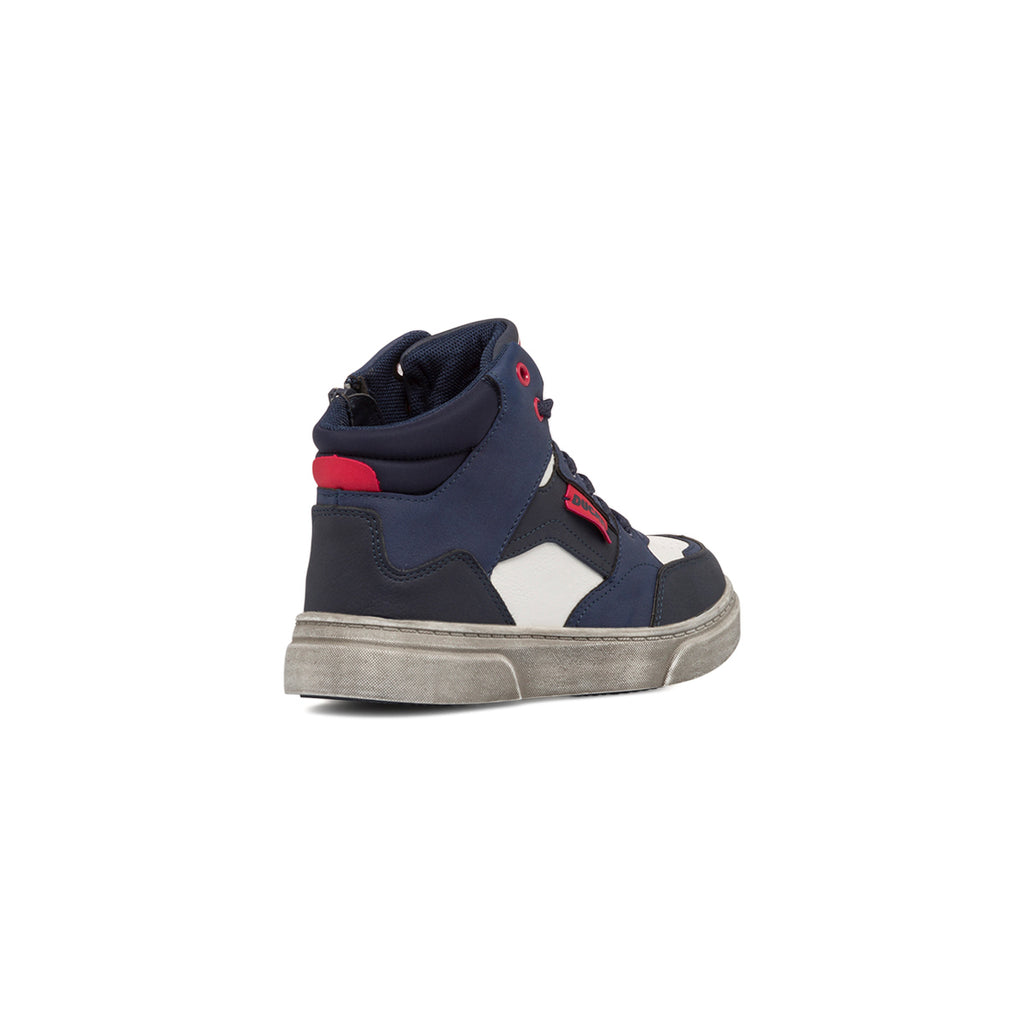 Sneakers alte blu e bianche da bambino con zip Ducati