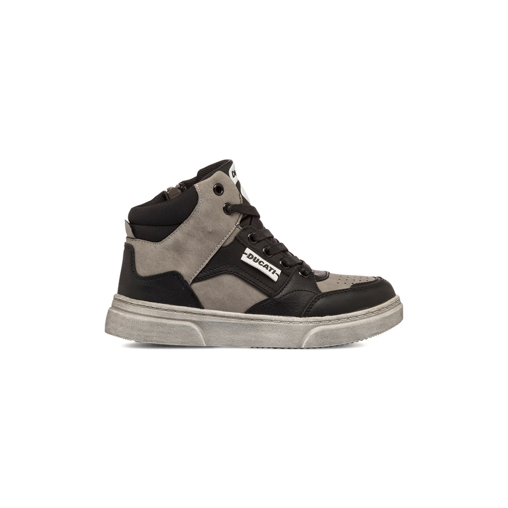 Sneakers alte grigie e nere da bambino con zip Ducati