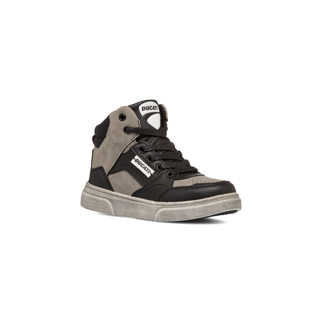 Sneakers alte grigie e nere da bambino con zip Ducati