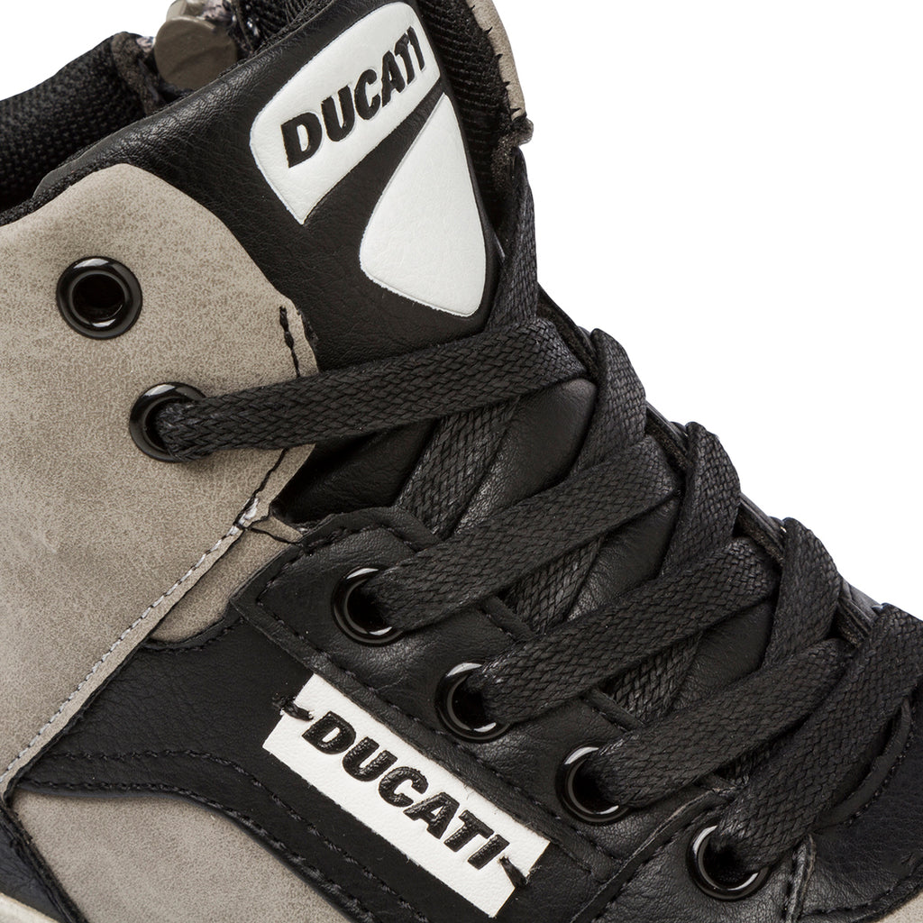 Sneakers alte grigie e nere da bambino con zip Ducati