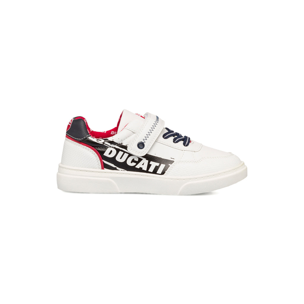 Sneakers bianche da ragazzo con logo laterale Ducati