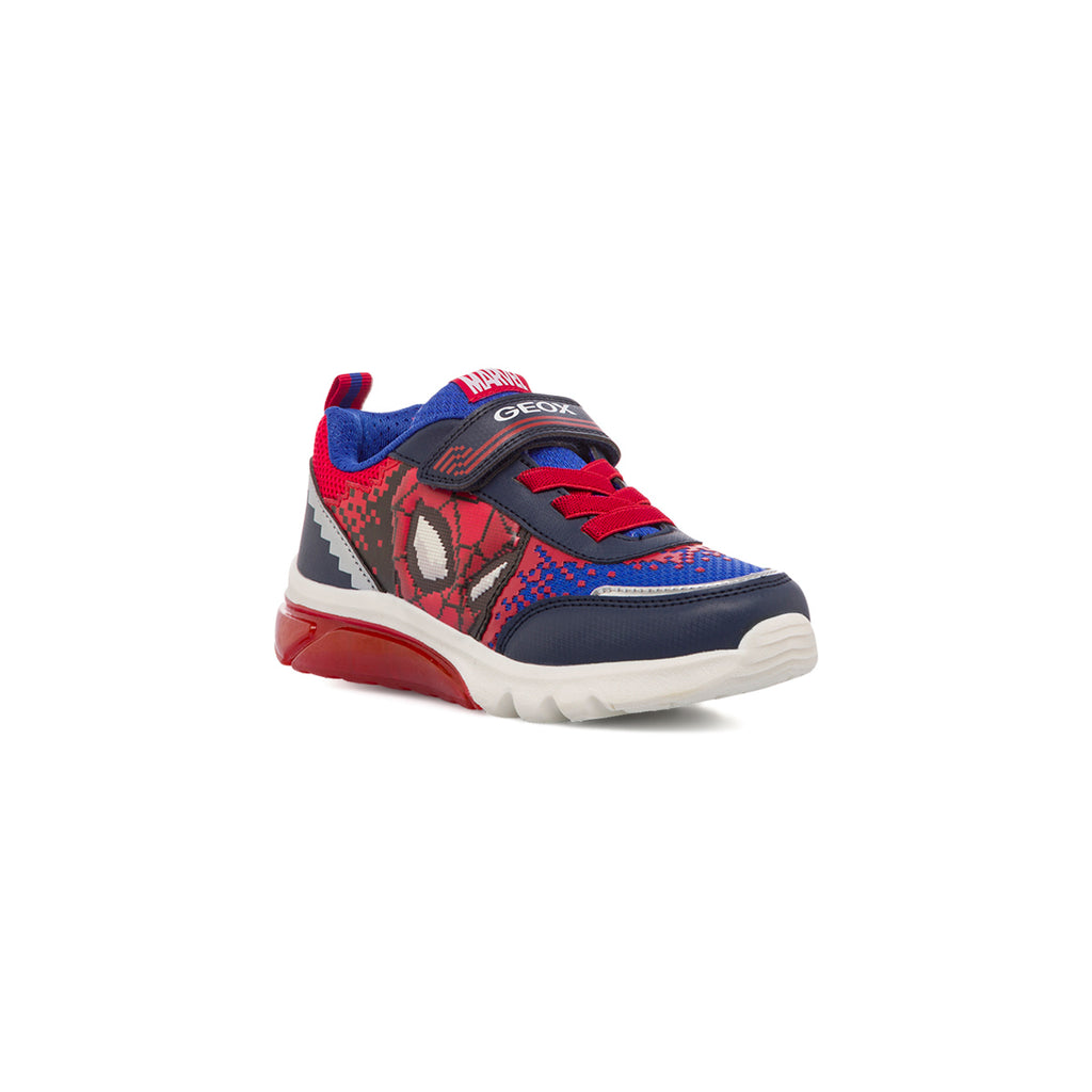 Sneakers traspiranti blu e rosse da ragazzo con stampa Spiderman e luci nella suola Geox Ciberdron
