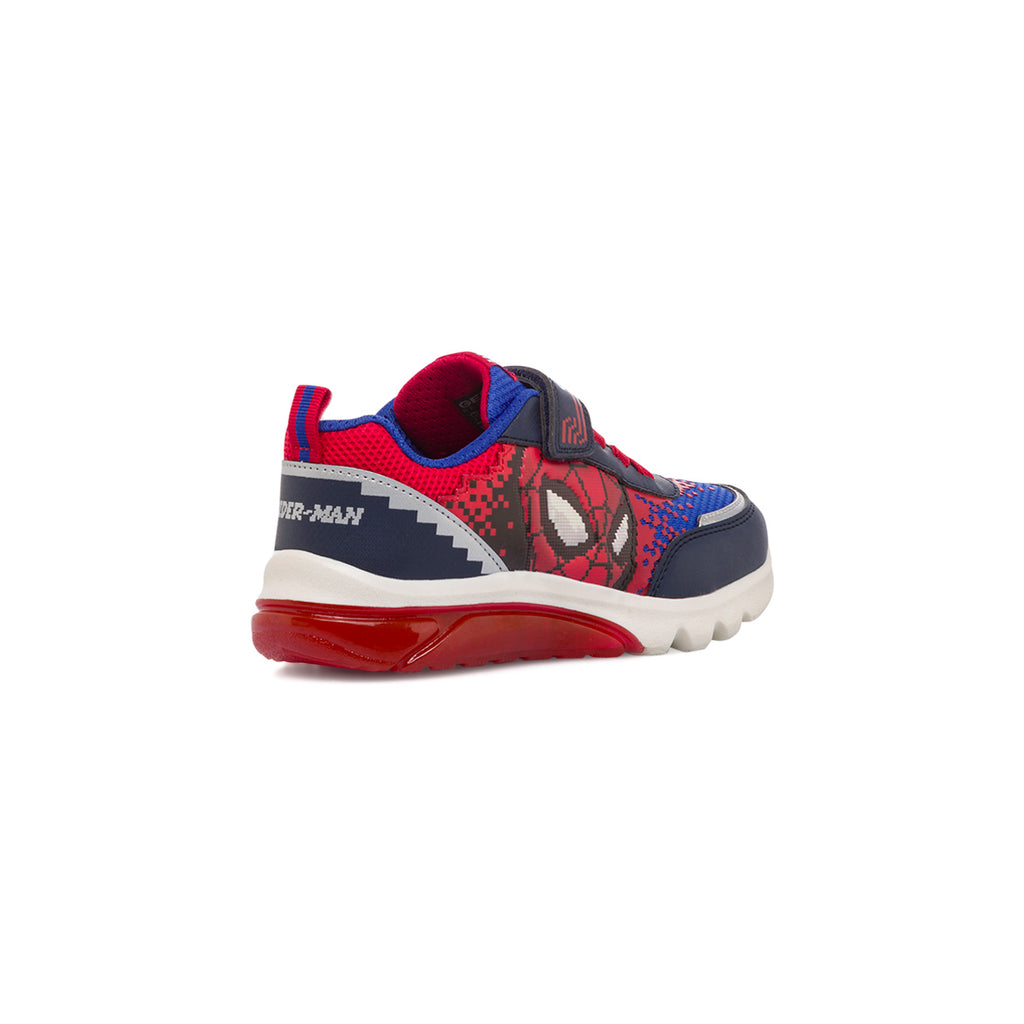 Sneakers traspiranti blu e rosse da ragazzo con stampa Spiderman e luci nella suola Geox Ciberdron