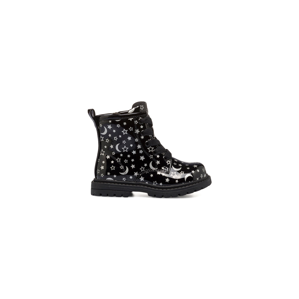 Anfibi neri in vernice da bambina con zip e stelline Le scarpe di Alice